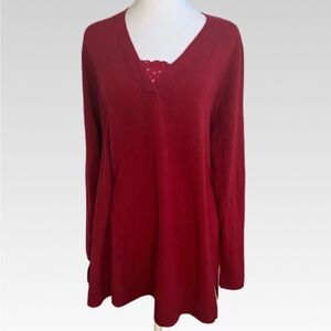 East 5th Rich Red Long Sleeve V-Neck Top size 2X BRAND NEW